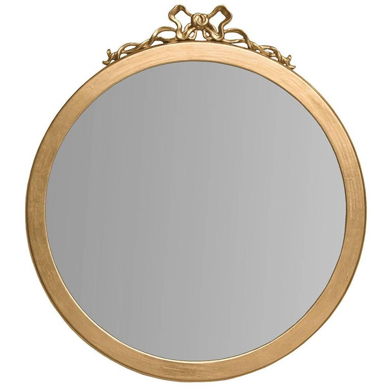 Vintage Round Laurel Leaf Framed Mirror with New Gold Leaf Finish at