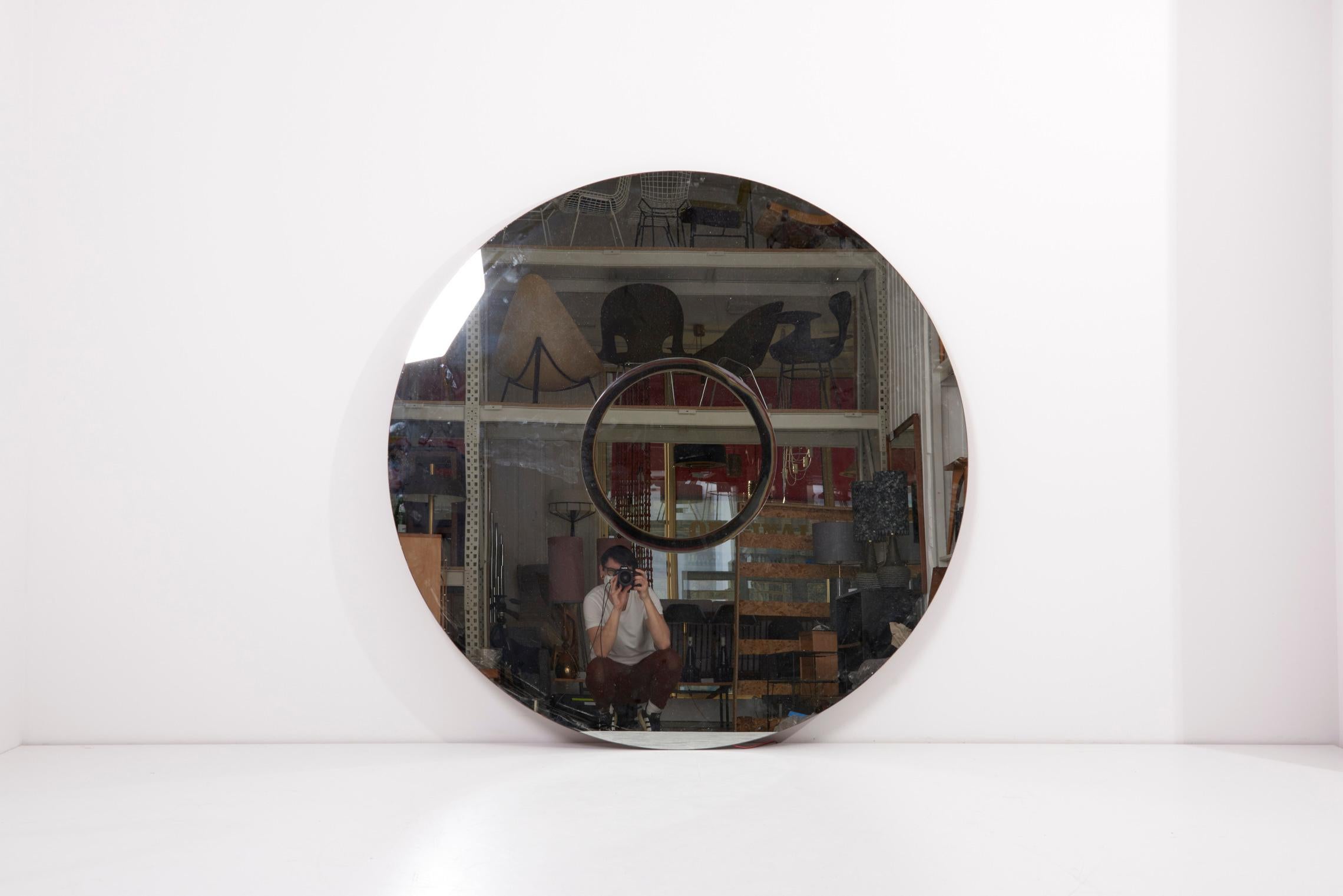 Round Mirror with New LED-Lights, 1970s In Good Condition For Sale In Berlin, DE