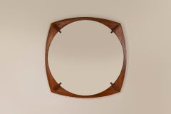 Round Mirror with Outward Curved Teak Frame, Italy 1960s