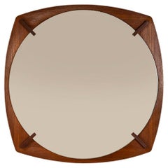 Round Mirror with Outward Curved Teak Frame, Italy 1960s