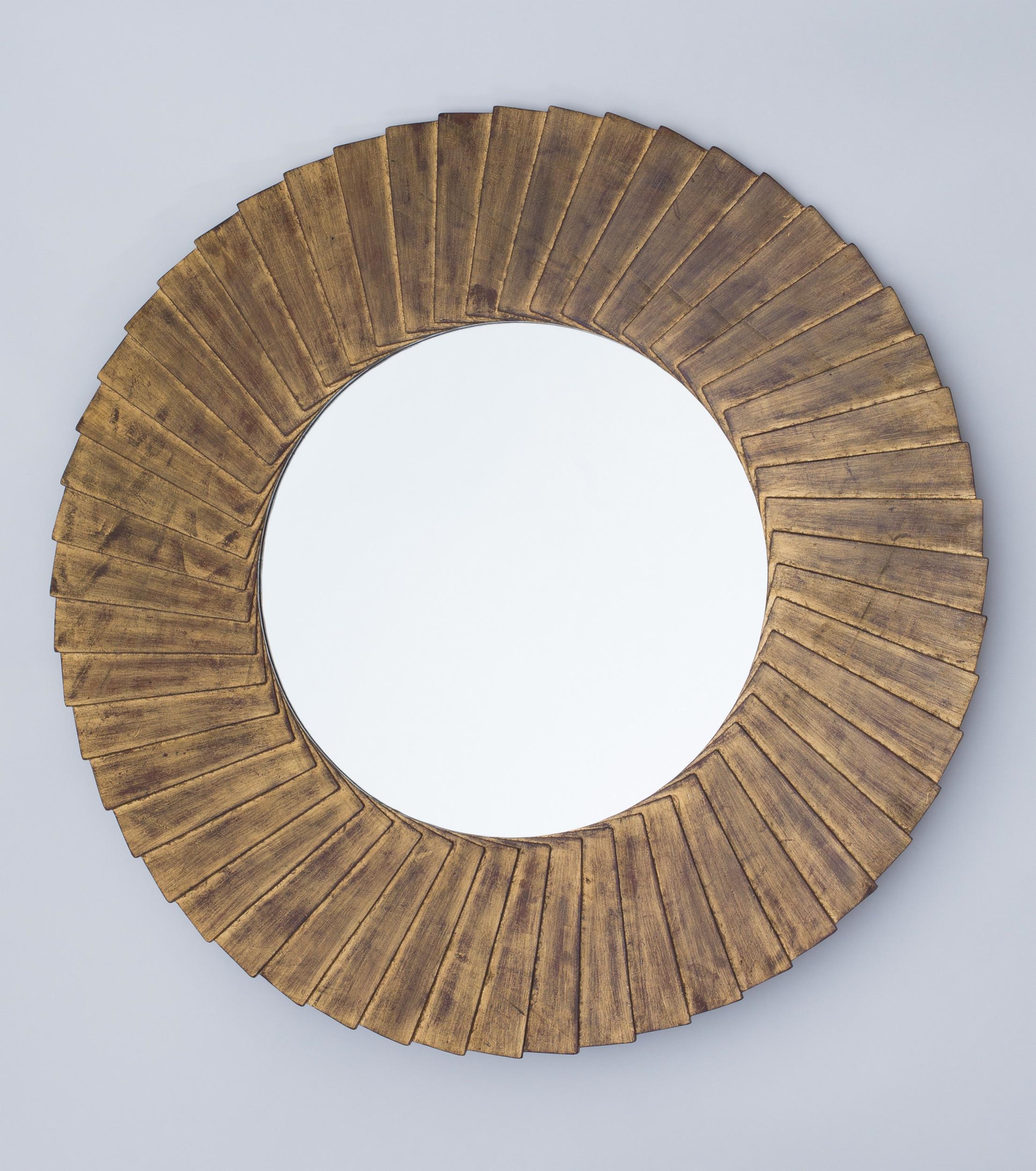 Large round mirror in a frame decorated with pleats, in carved, gilded, and patinated wood.
Diameter: 119 cm (46.85 inches)
Thickness: 3.5 cm (1.38 inches)

Story

Christopher Guy, France (1960-2020)

British luxury furniture designer, founder and