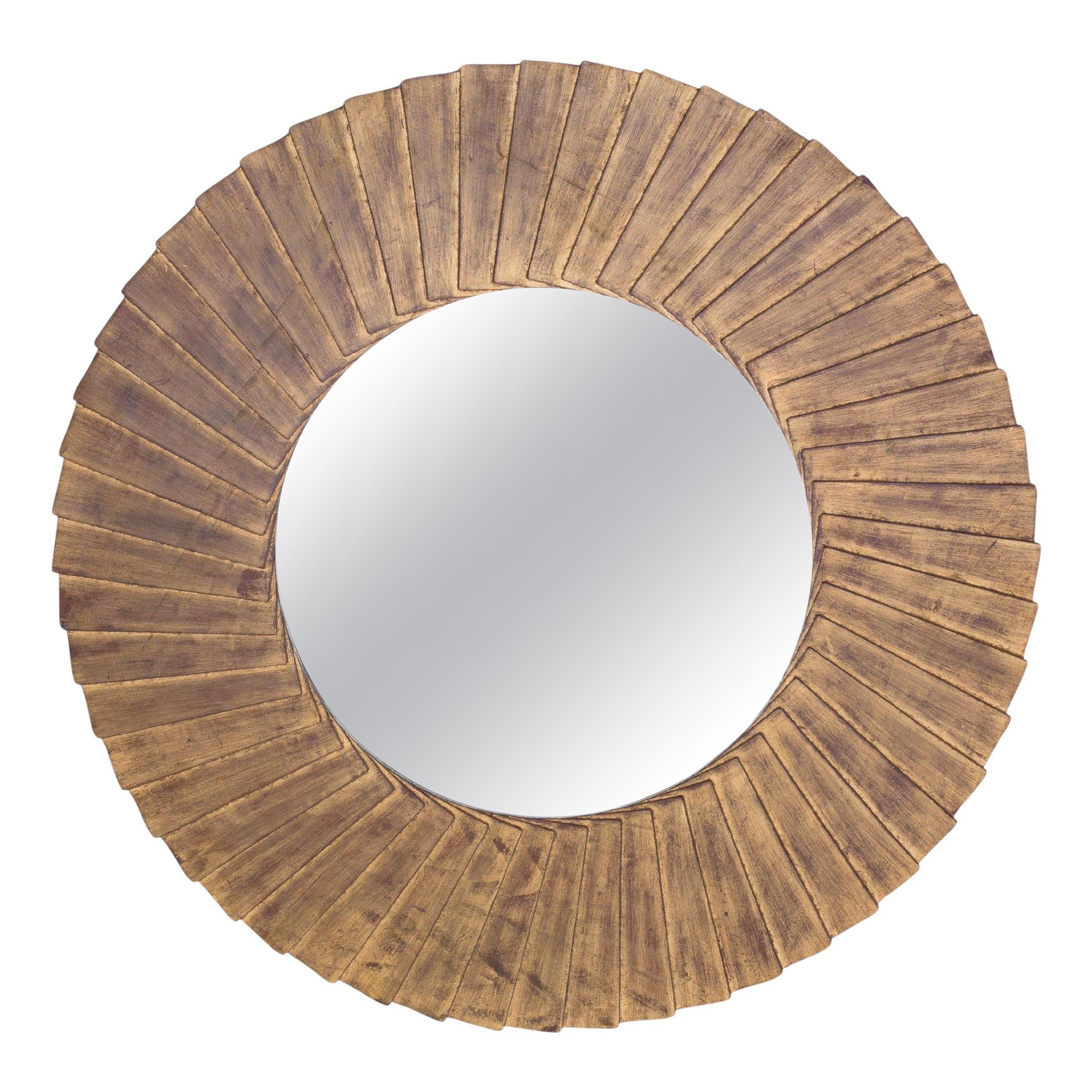 Round mirror with pleated wooden frame, Ed.Christopher Guy, Singapore circa 2018 For Sale