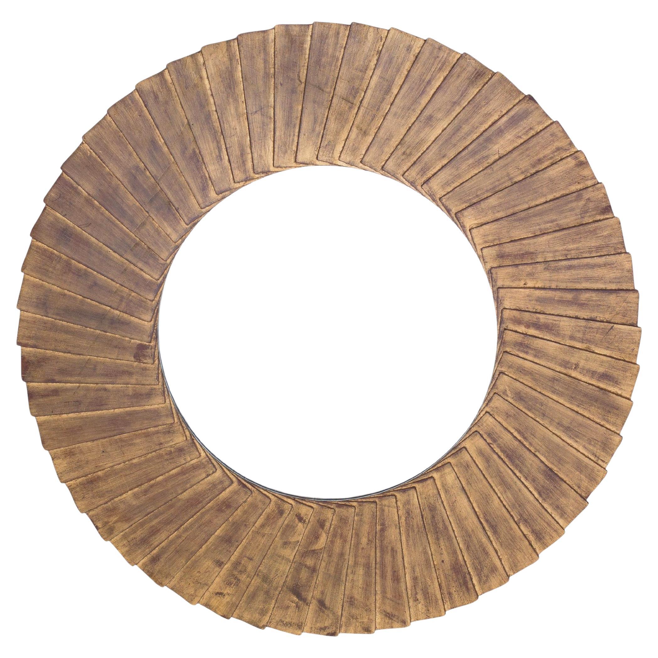 Round mirror with pleated wooden frame, Ed.Christopher Guy, Singapore circa 2018