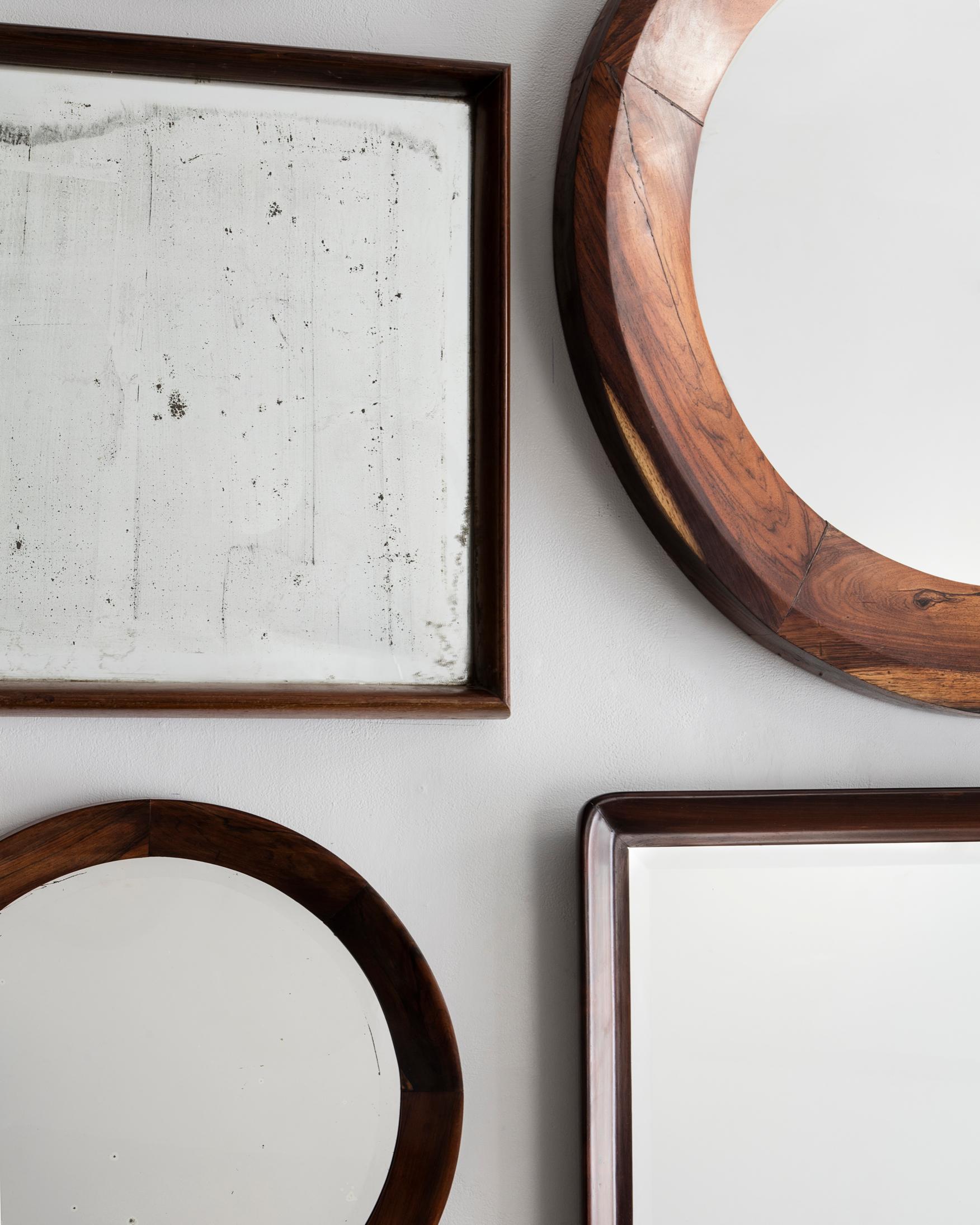 Round Mirror with Rosewood Frame, Brazil, 1960s In Fair Condition In New York, NY
