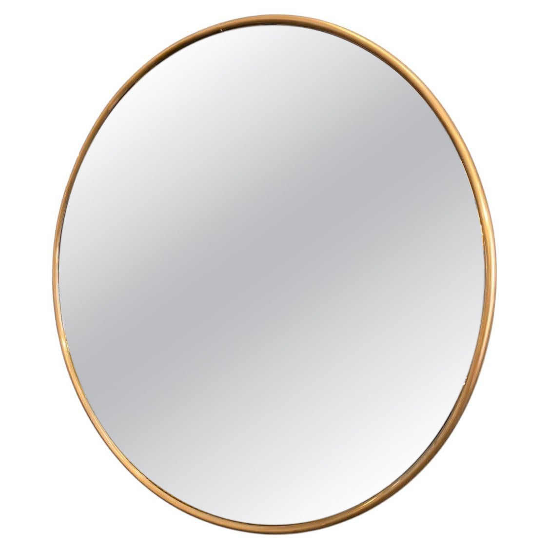 Round Mirror with Simple Brass Frame and Antiqued Glass For Sale