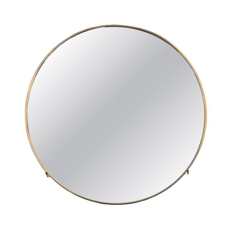 Round Mirror with Simple Brass Frame and Classic Glass diam. 61