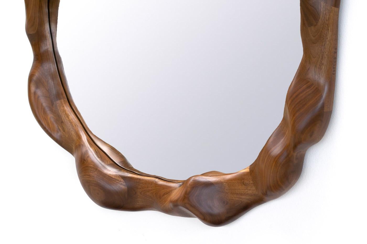 Round Mirror with Walnut Wood Frame, Smooth Finish by Alexander Knysch For Sale 1