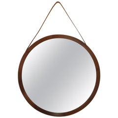 Round Mirror with Wooden Frame, 1950s