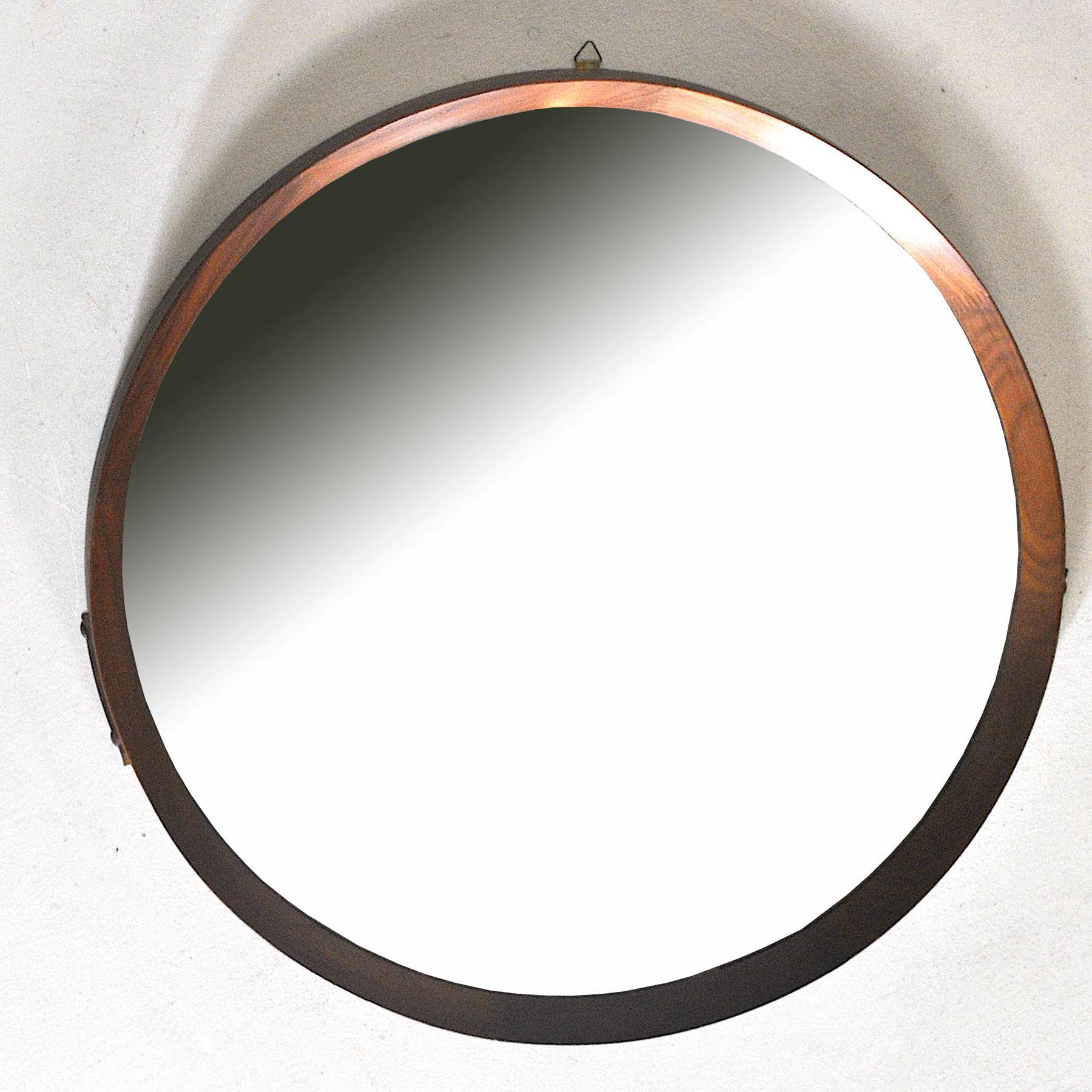 Scandinavian Round Mirror wooden 1960s For Sale