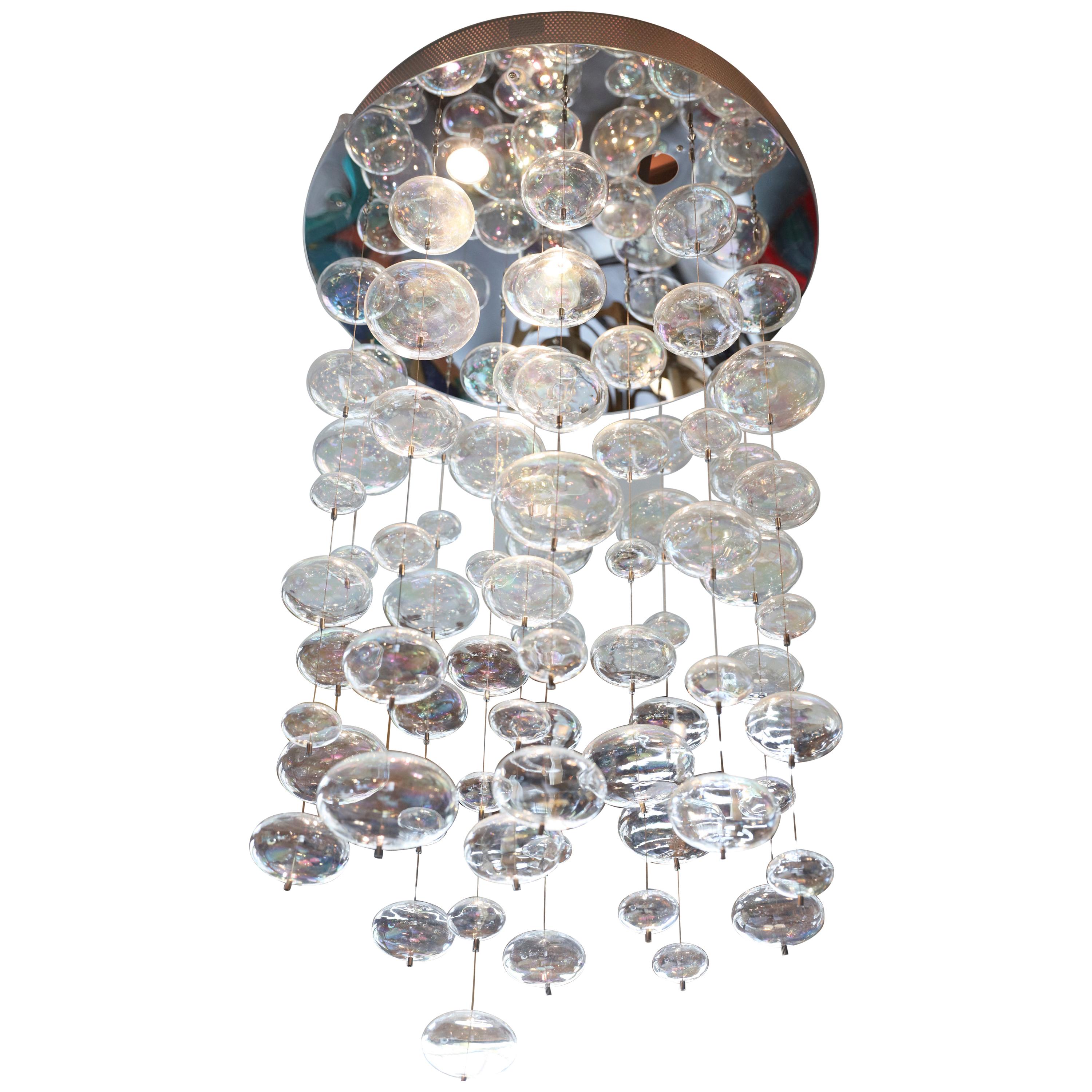 Round Mirrored Ceiling Fixture w/ Iridescent Glass Bubbles