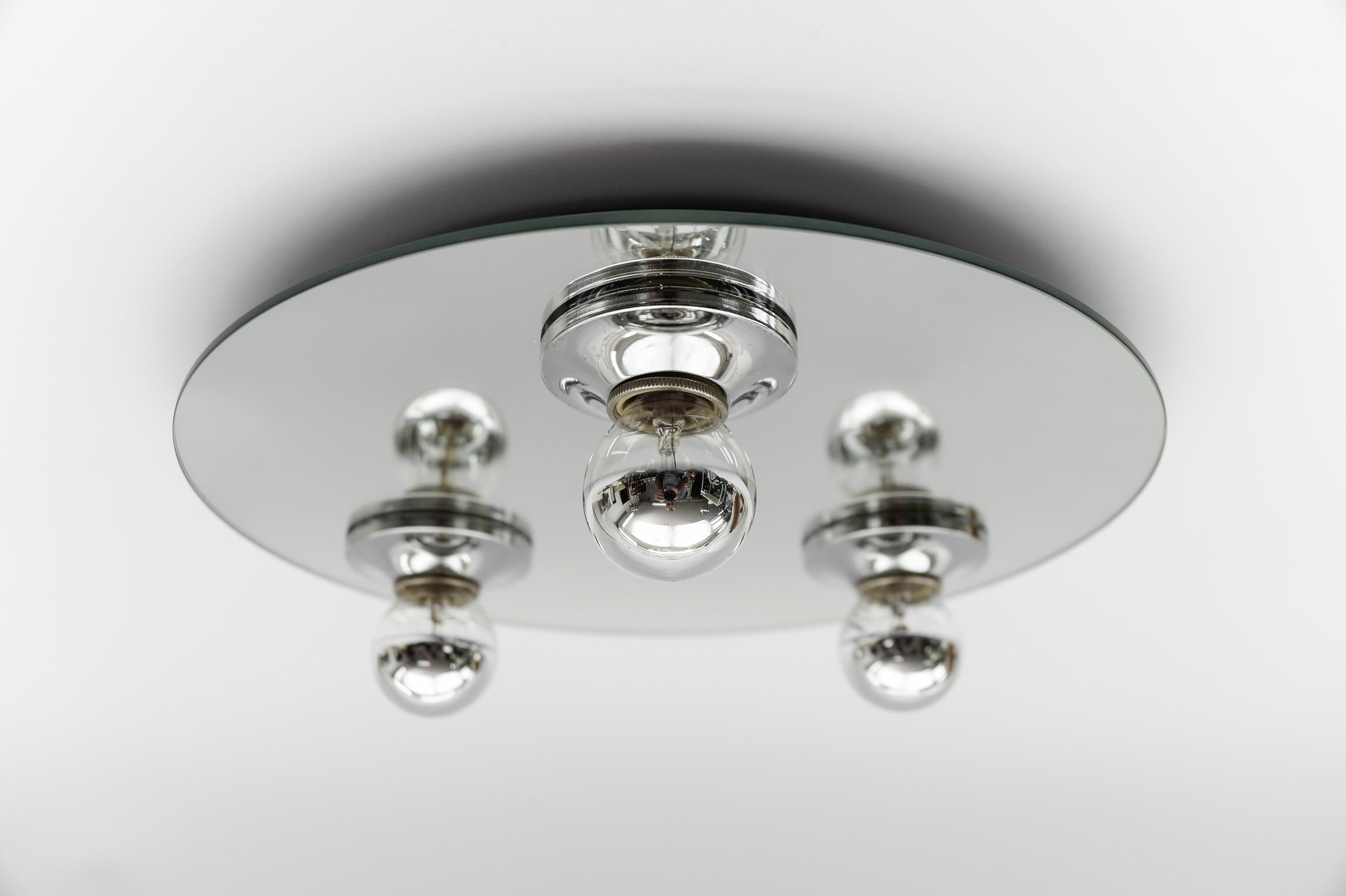 Mid-Century Modern Round Mirrored Ceiling Lamp, 1970s Italy For Sale