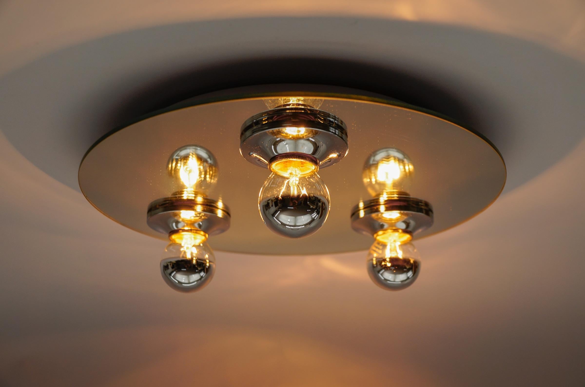 Italian Round Mirrored Ceiling Lamp, 1970s Italy For Sale