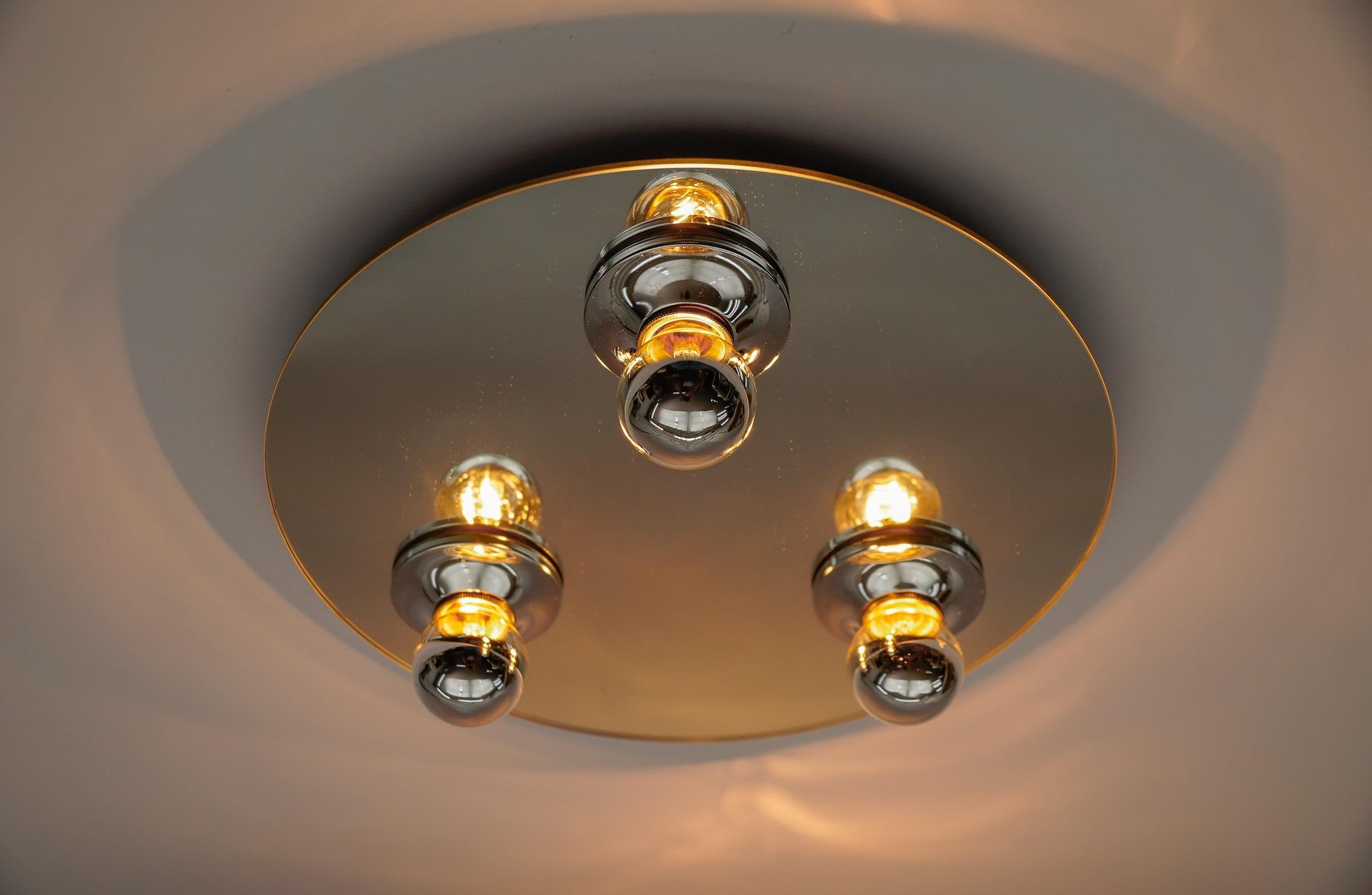 Metal Round Mirrored Ceiling Lamp, 1970s Italy For Sale