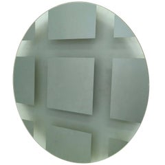 Post Modern Round Mirrored Glass Wall Mirror with a Square Pattern, Italy, 1980s