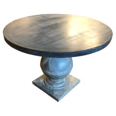 Round Modern Authentic Zinc Dining Table with Sculptural Column Base