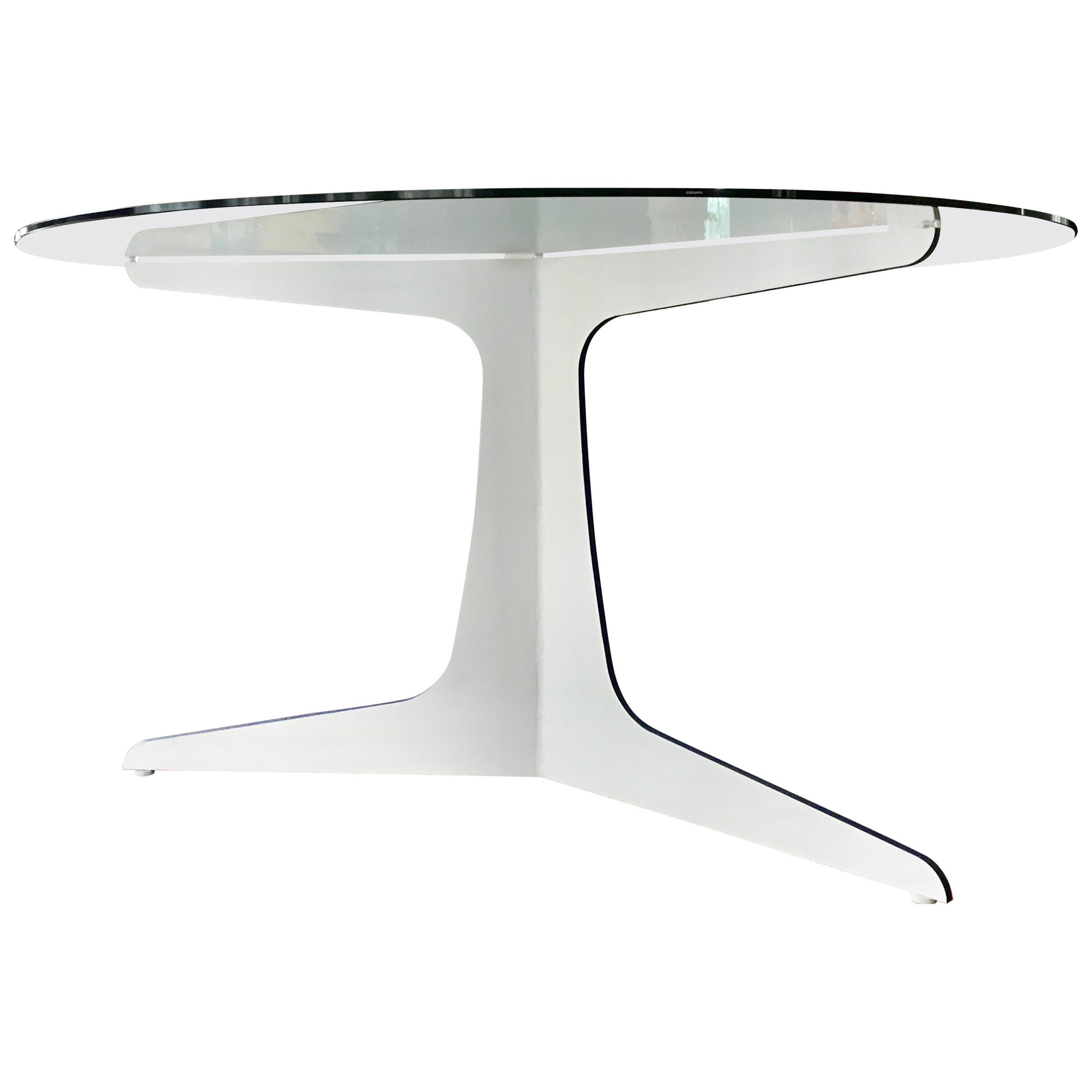 Modern 3 Legged  Glass Top Dining Table For Sale