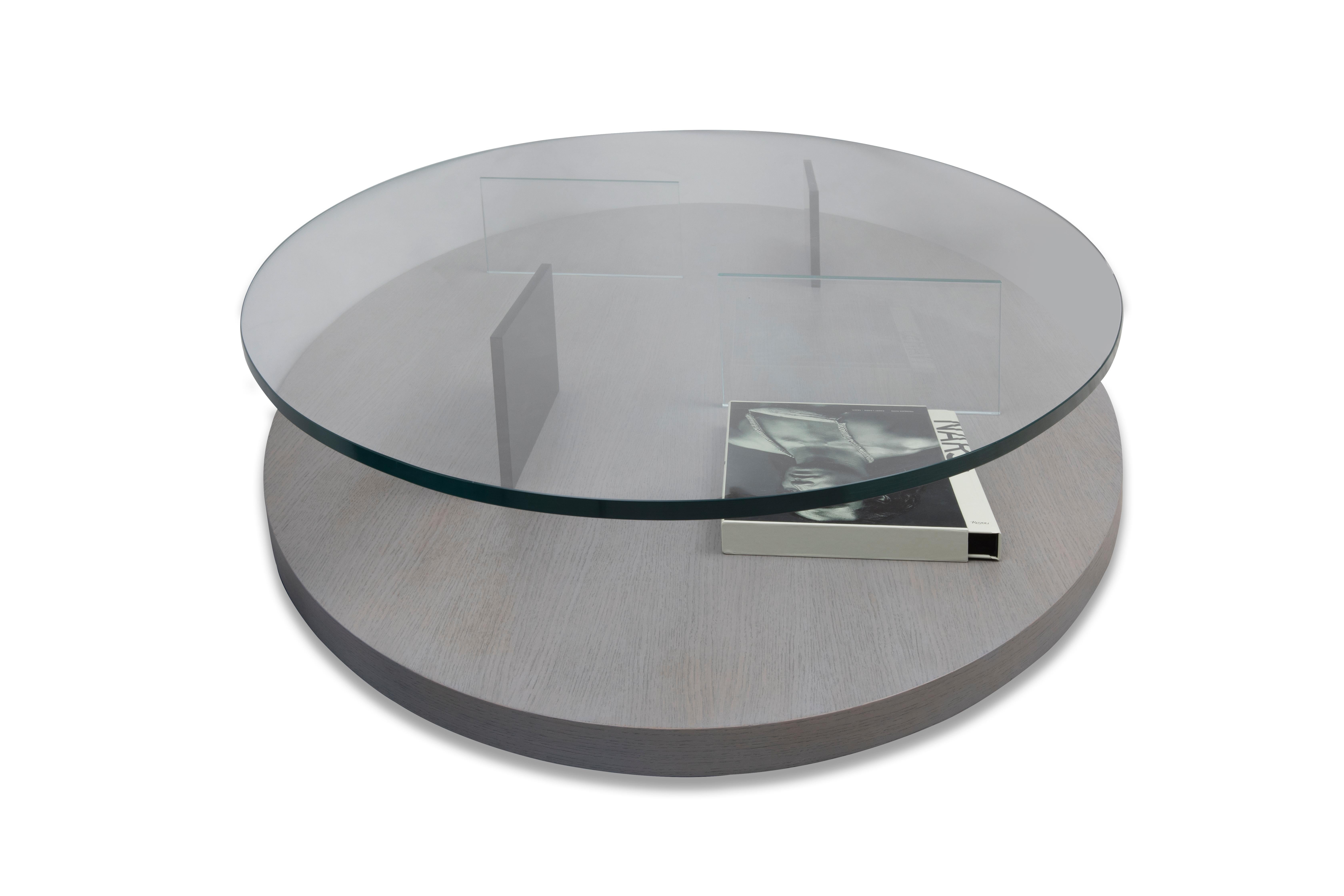 Moderne Table basse ronde moderne en verre, table basse PURO en vente