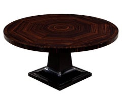 Round Modern Macassar Dining Table with Black Lacquered Pedestal
