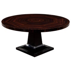 Round Modern Macassar Dining Table with Black Lacquered Pedestal
