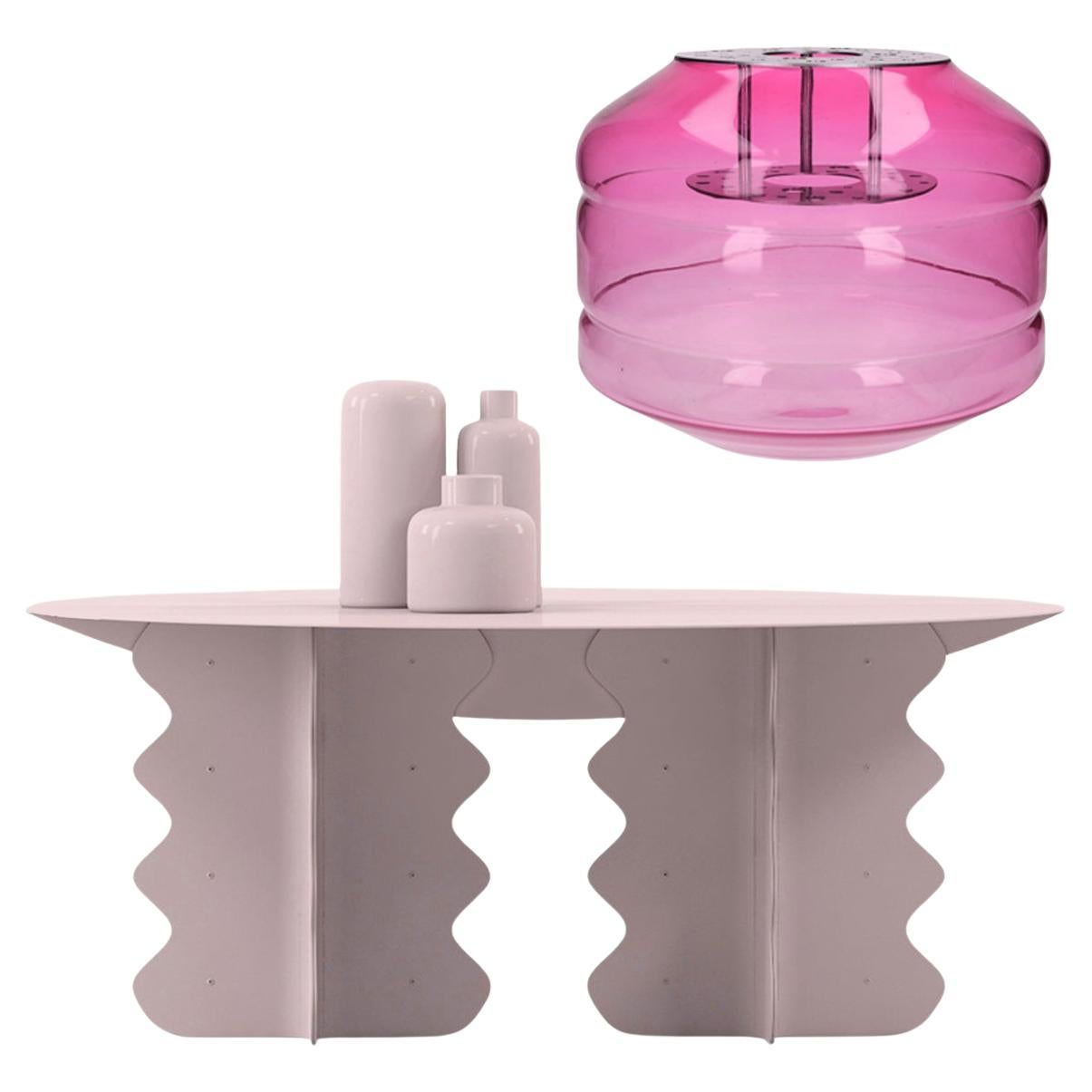 Runder moderner Metalltisch und Kugel Minimalistische minimalistische Transparente Vase aus geblasenem Glas im Angebot