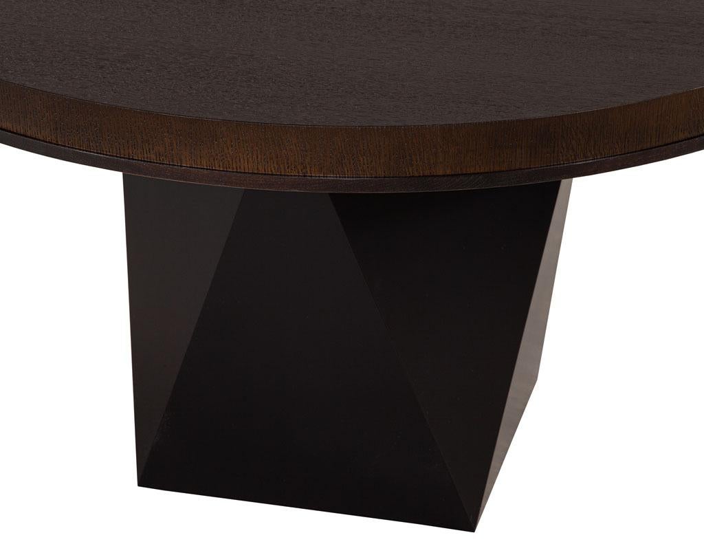 Round Modern Oak Dining Table with Black Geometric Base 8