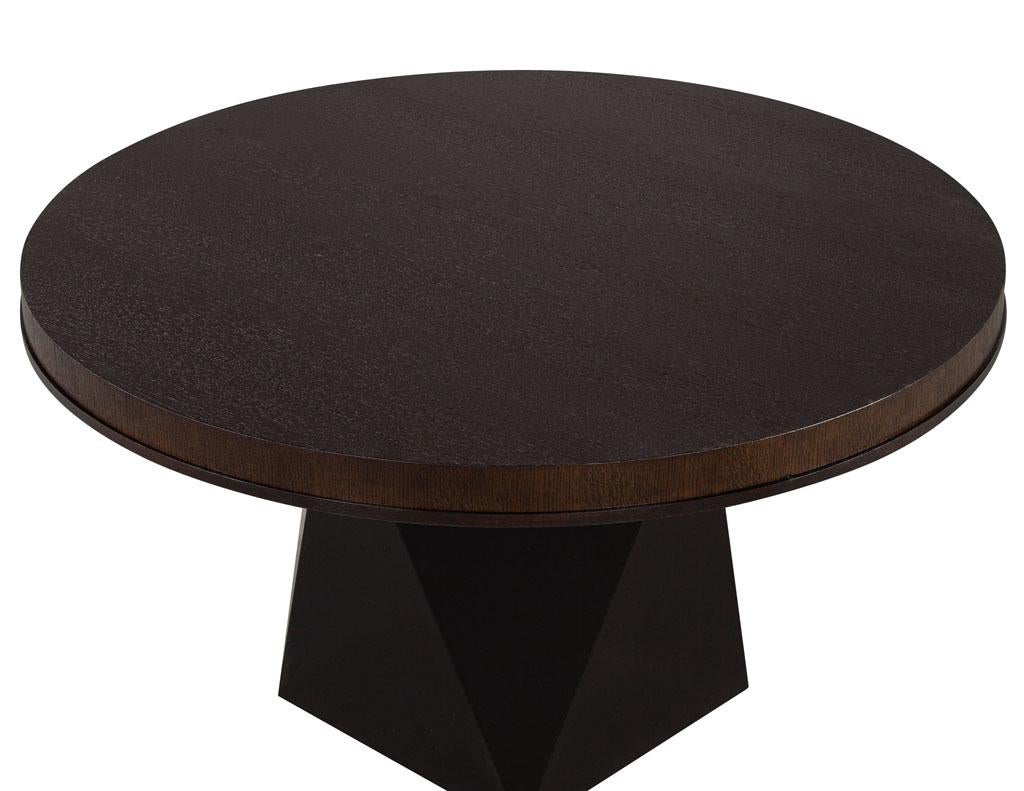 Contemporary Round Modern Oak Dining Table with Black Geometric Base