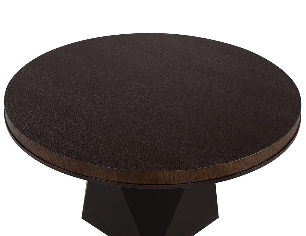 Metal Round Modern Oak Dining Table with Black Geometric Base