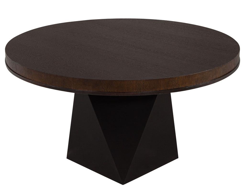 Round Modern Oak Dining Table with Black Geometric Base 1
