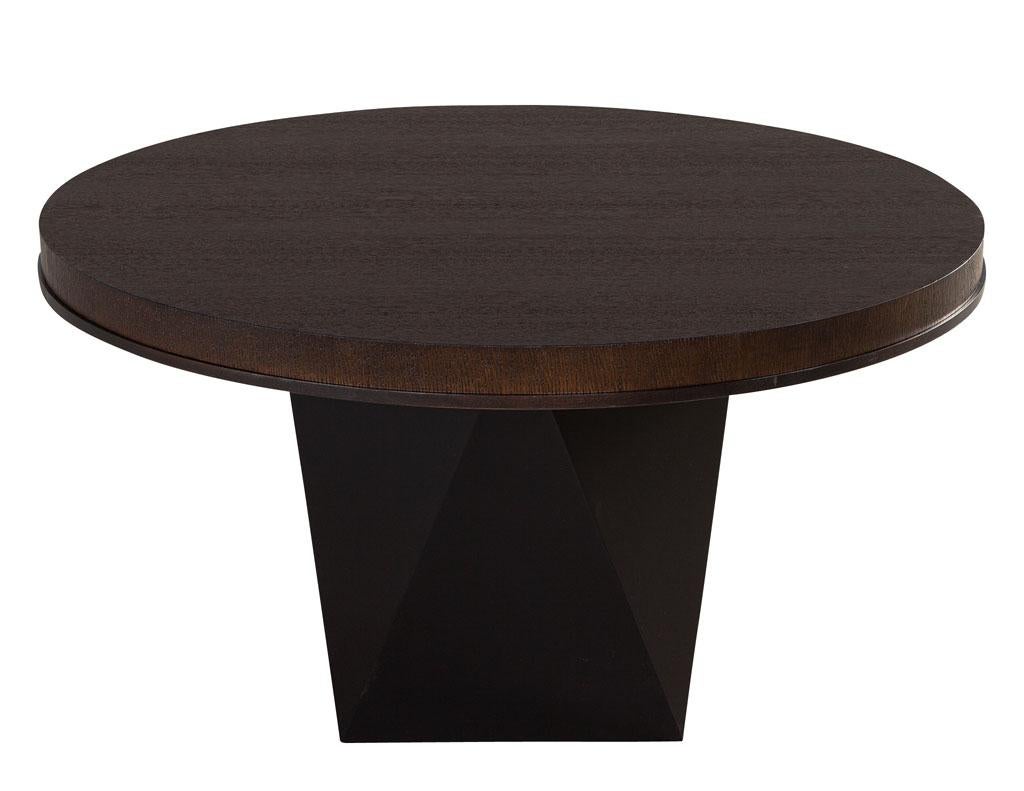 Round Modern Oak Dining Table with Black Geometric Base 2