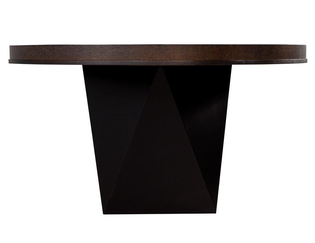 Round Modern Oak Dining Table with Black Geometric Base 3