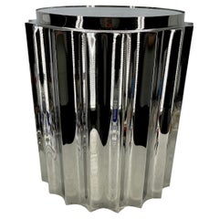 Round Modern Polished Stainless Steel End Table with Glass Top
