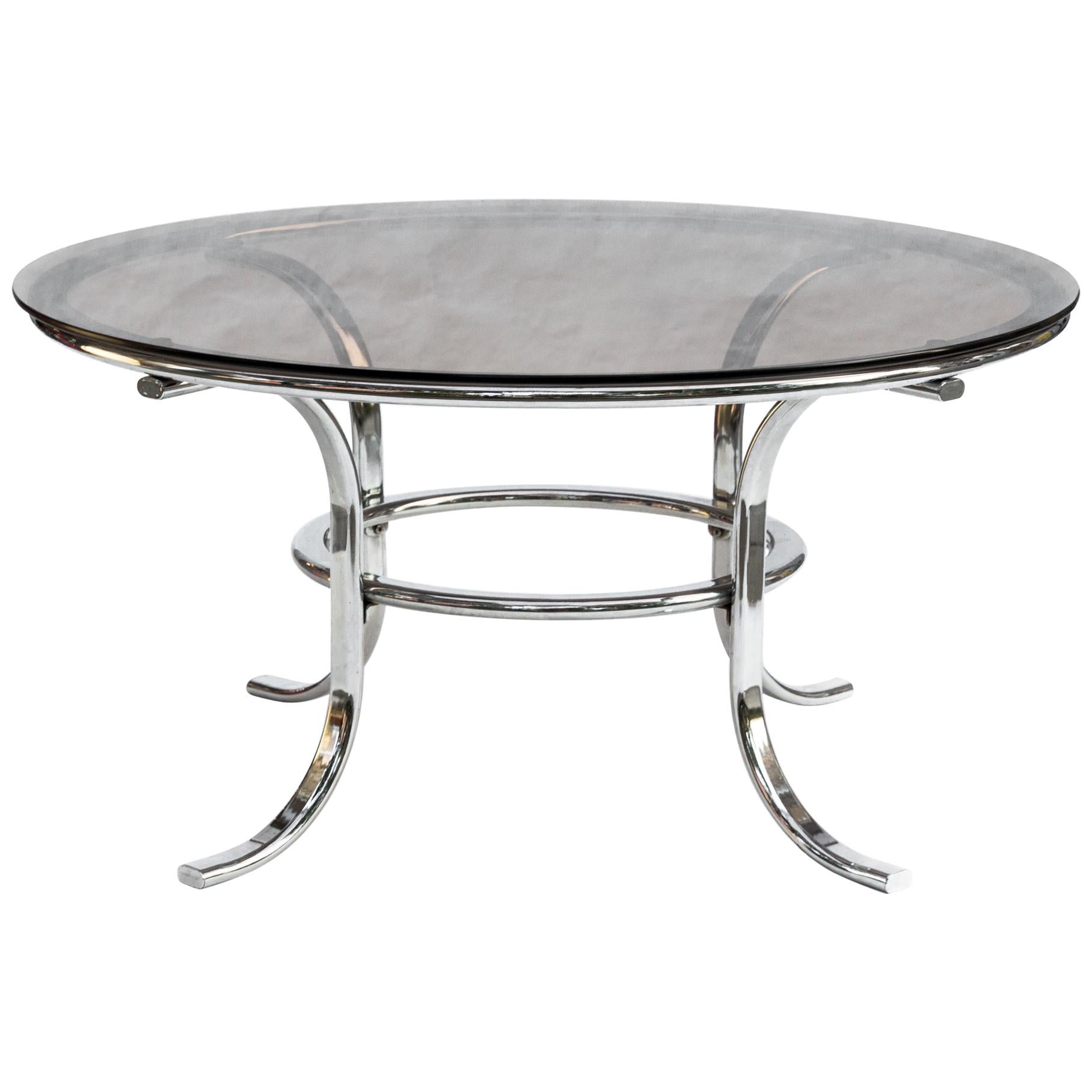 Round Modern Smoked Glass and Chrome Coffee Table, 1970s For Sale