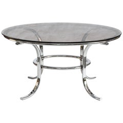 Round Modern Smoked Glass and Chrome Coffee Table, 1970s