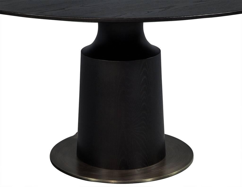 Canadian Round Modern Solid Oak Dining Table with Brass Accents