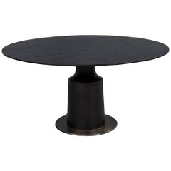 Round Modern Solid Oak Dining Table with Brass Accents