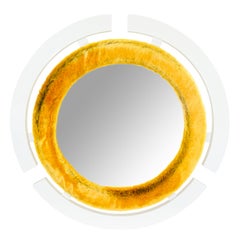 Miroir mural rond moderne avec bordure en fausse fourrure de lapin