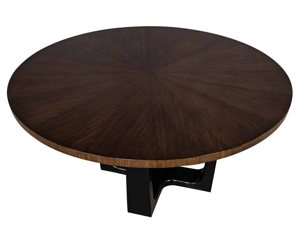 Canadian Round Modern Walnut Dining Table with Sunburst Top by Carrocel