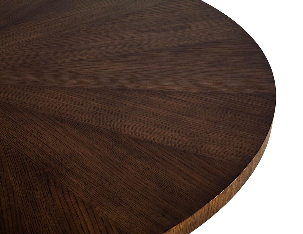 Round Modern Walnut Dining Table with Sunburst Top by Carrocel In New Condition In North York, ON