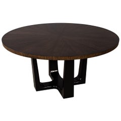 Round Modern Walnut Dining Table with Sunburst Top by Carrocel