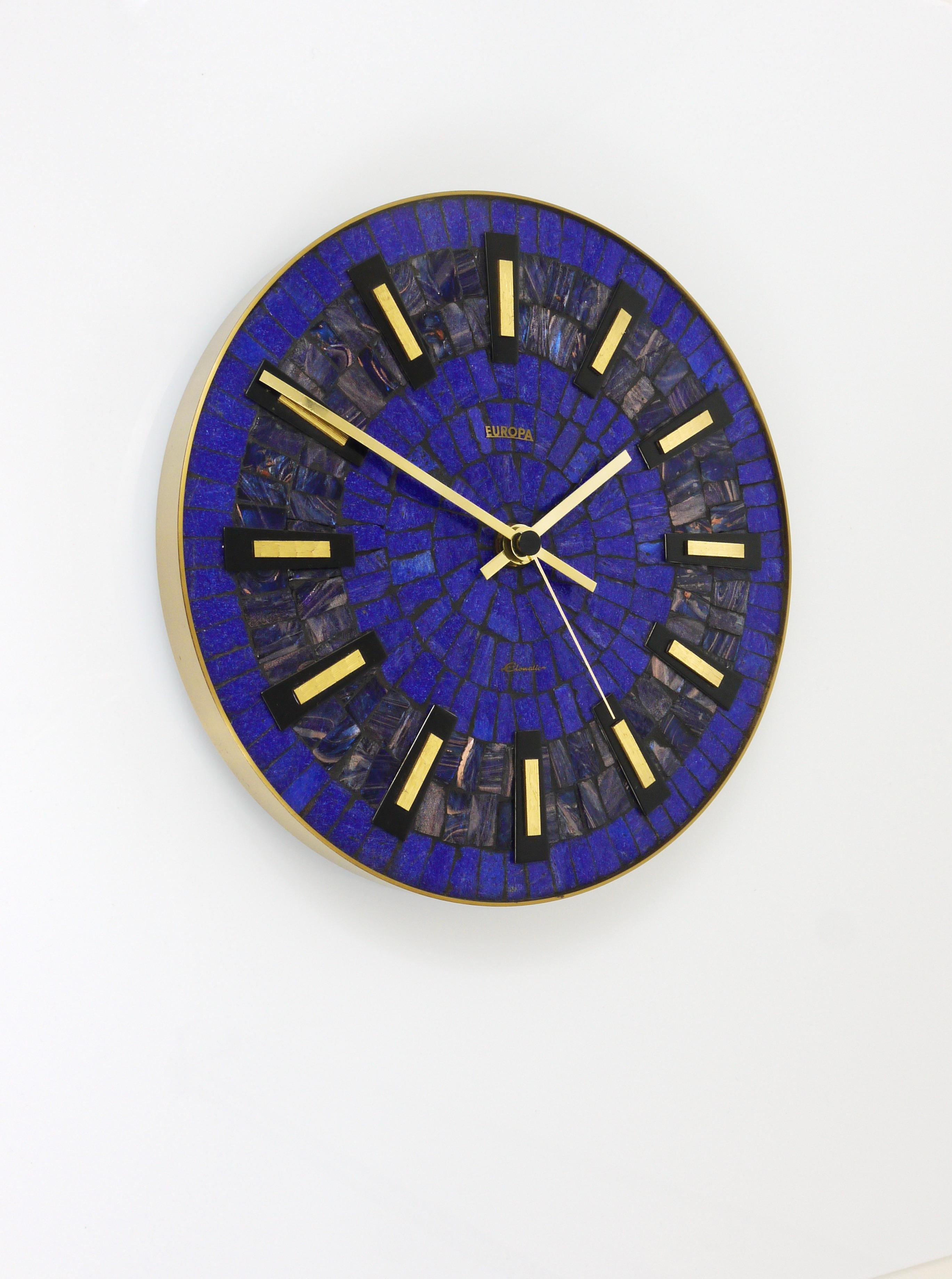Round Modernist Blue Mosaic Wall Clock 