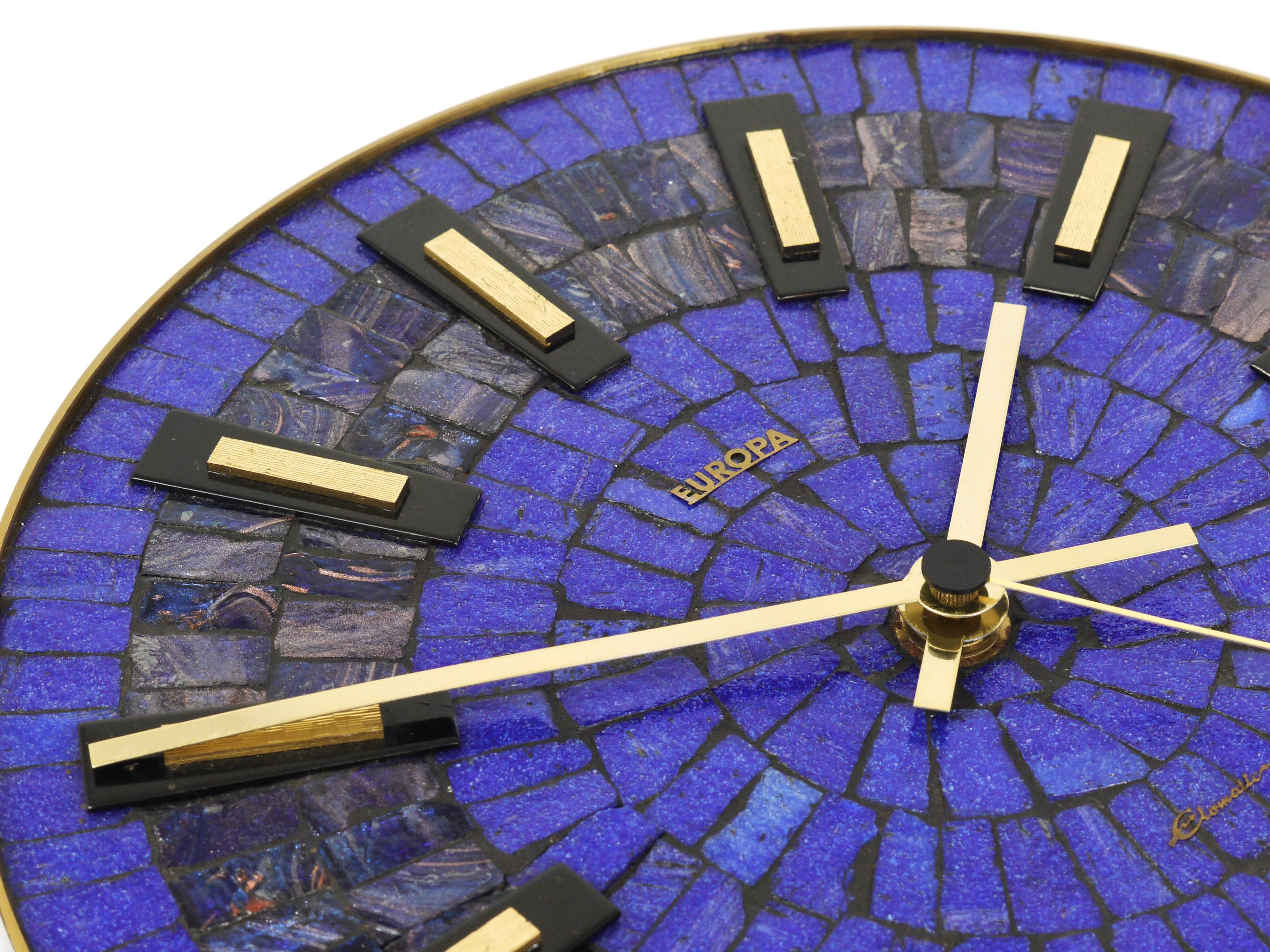 Mid-Century Modern Round Modernist Blue Mosaic Wall Clock 