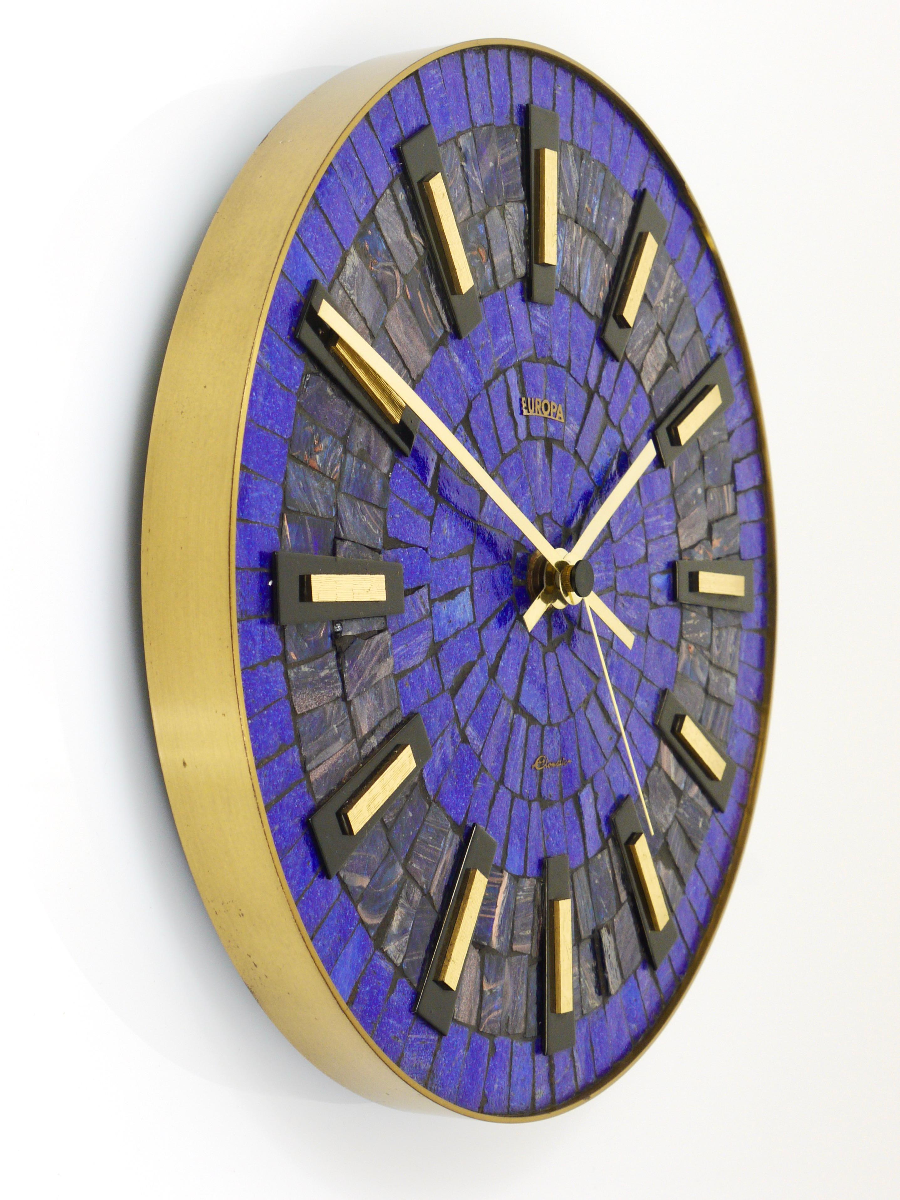 20th Century Round Modernist Blue Mosaic Wall Clock 