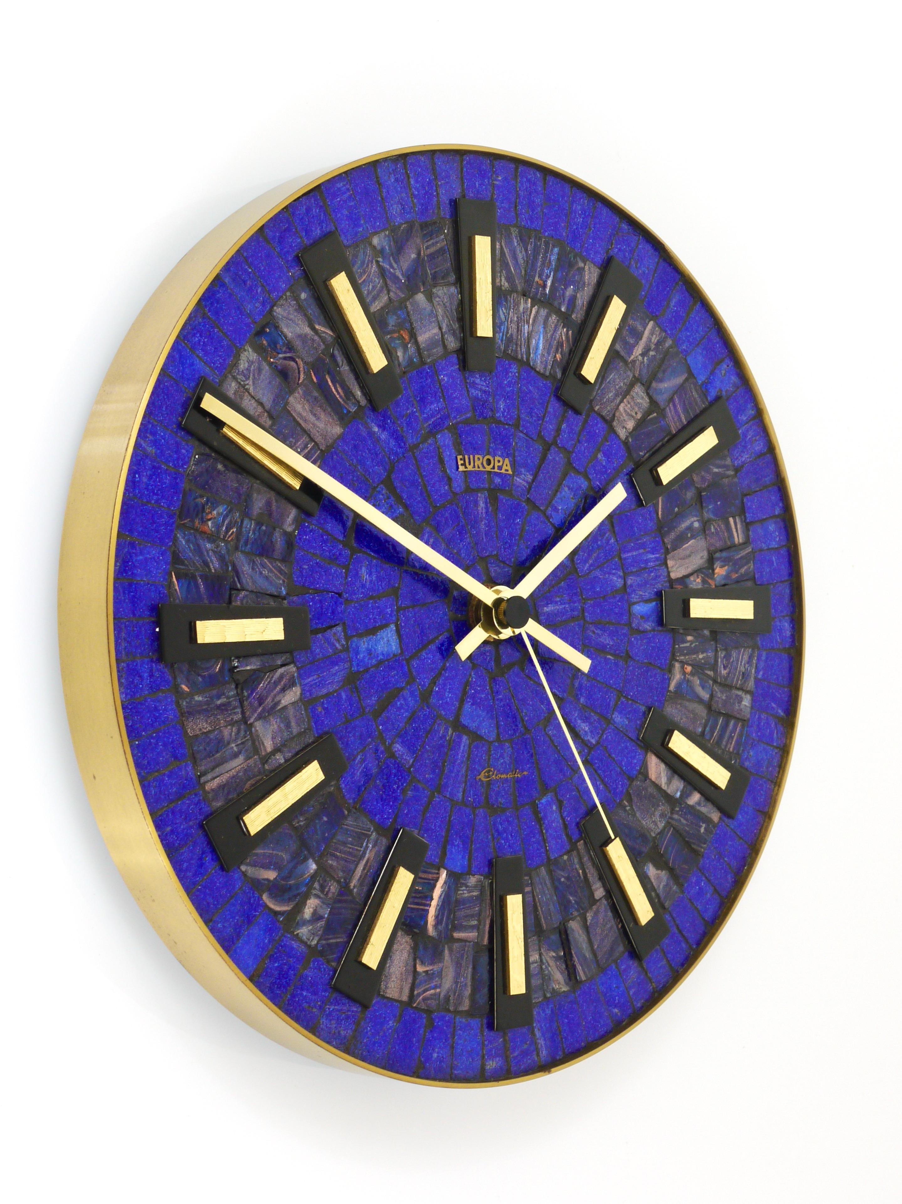 Metal Round Modernist Blue Mosaic Wall Clock 