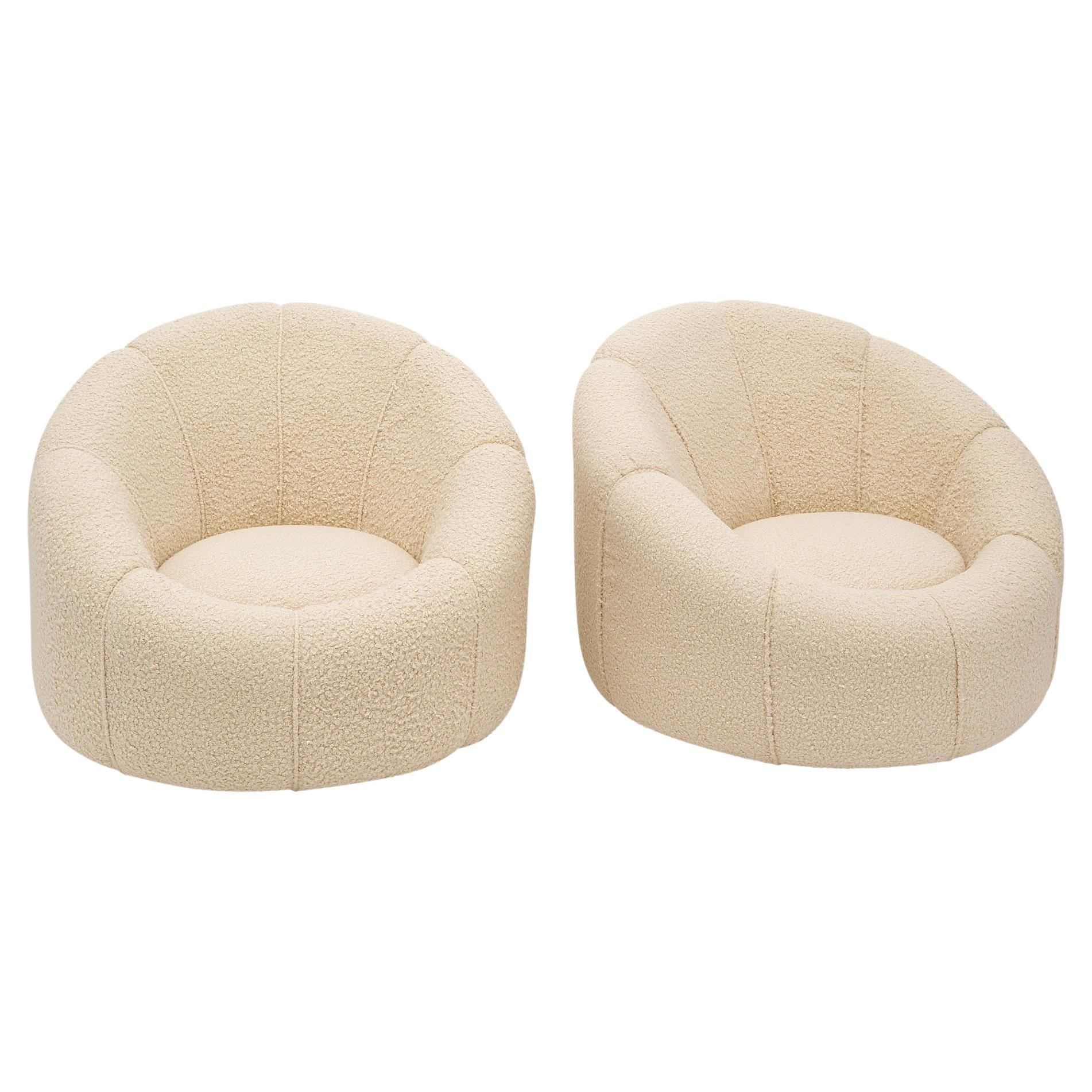 Round Modernist Style Pair of Armchairs