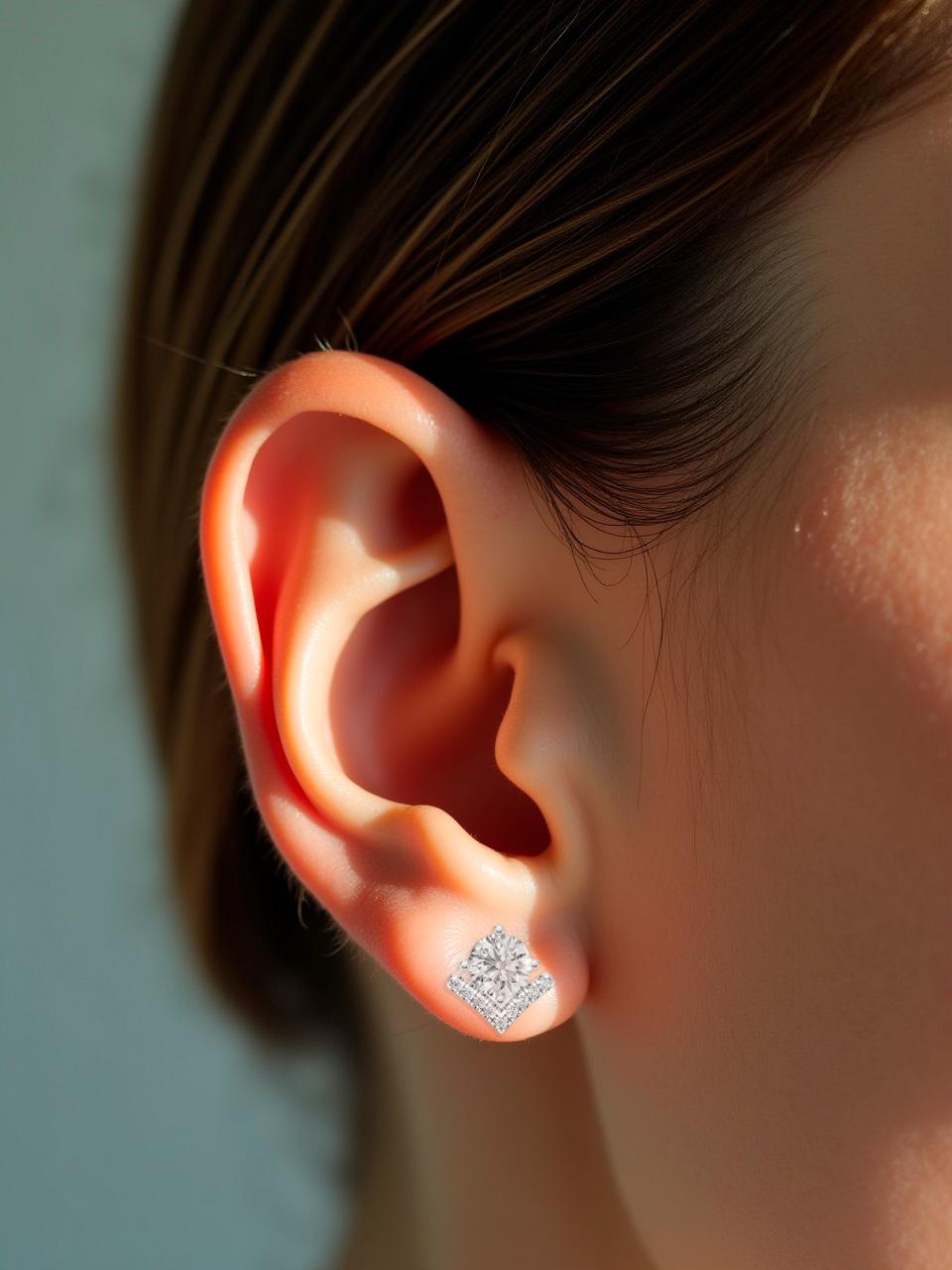 Orecchini a perno con moissanite tonda e chevron in vendita 3