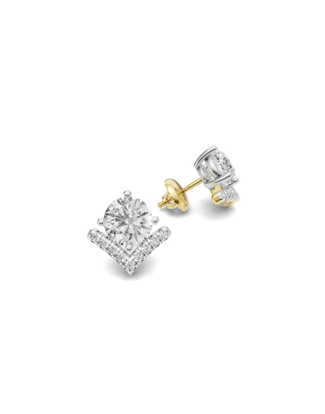 Orecchini chevron di moissanite tonda in oro 14k In condizioni Nuovo in vendita a Istanbul, TR