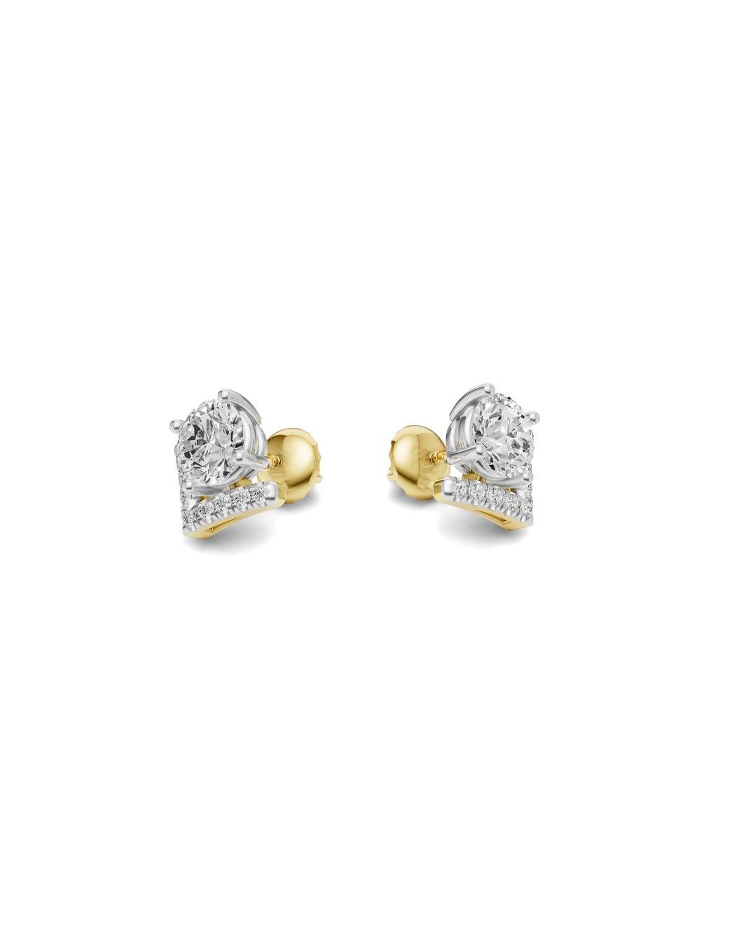 Donna Orecchini chevron di moissanite tonda in oro 14k in vendita