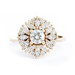 Round Moissanite Cluster Delicate Art Deco Unique Engagement Ring - "Harper"