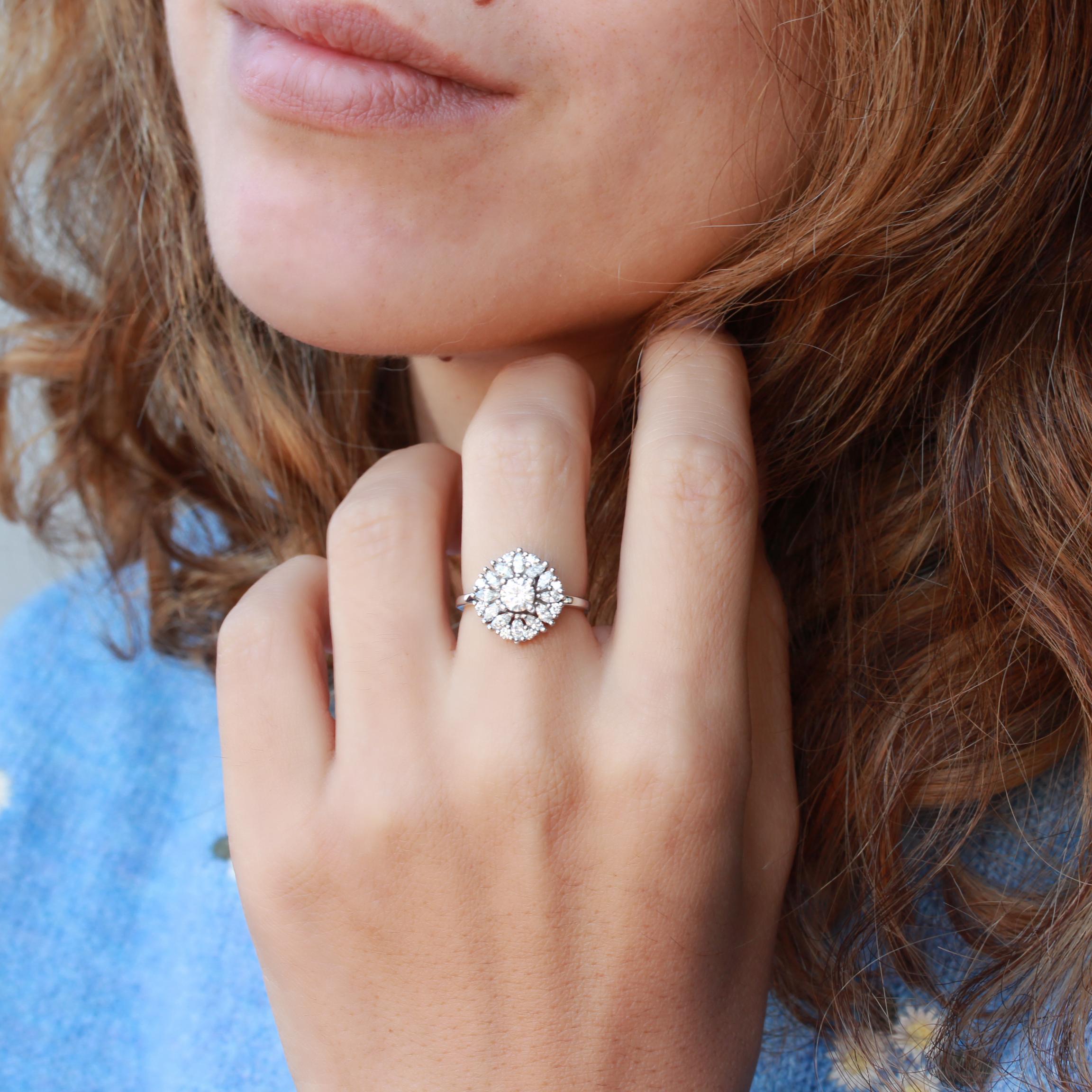 The Harper ring is a ballerina-style engagement ring, perfect as an engagement ring to a statement diamond ring. READY TO SHIP!
This list is for the engagement ring only.
Handmade with care.
An original design by Silly Shiny Diamonds. 

Details: 
*