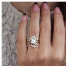 Round Moissanite Halo Engagement Ring With Two Sidebands - Lady, Ally V & Billy
